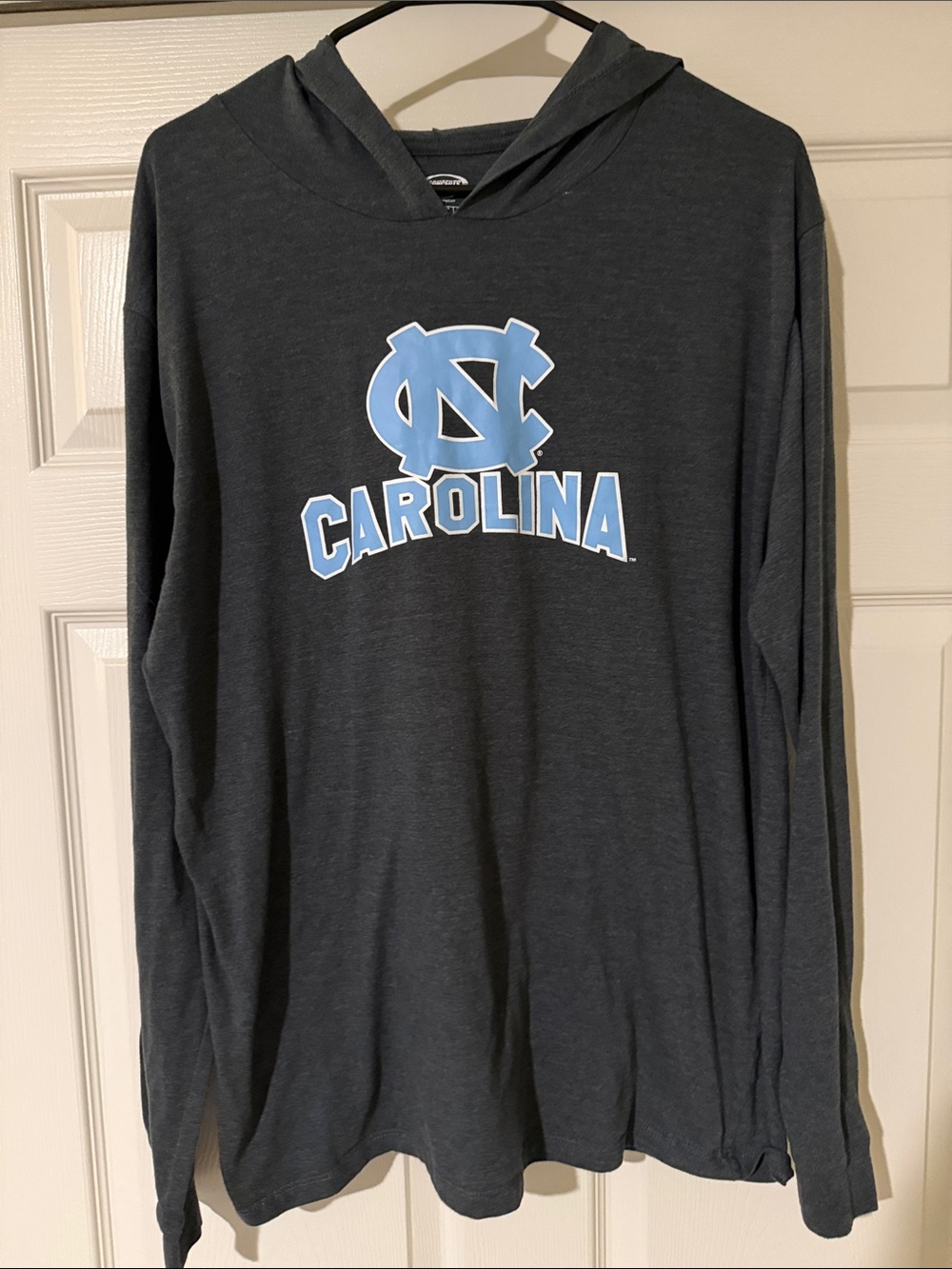 Carolina Hooded Long Sleeve Sleep Tee - Charcoal with Light Blue Logo